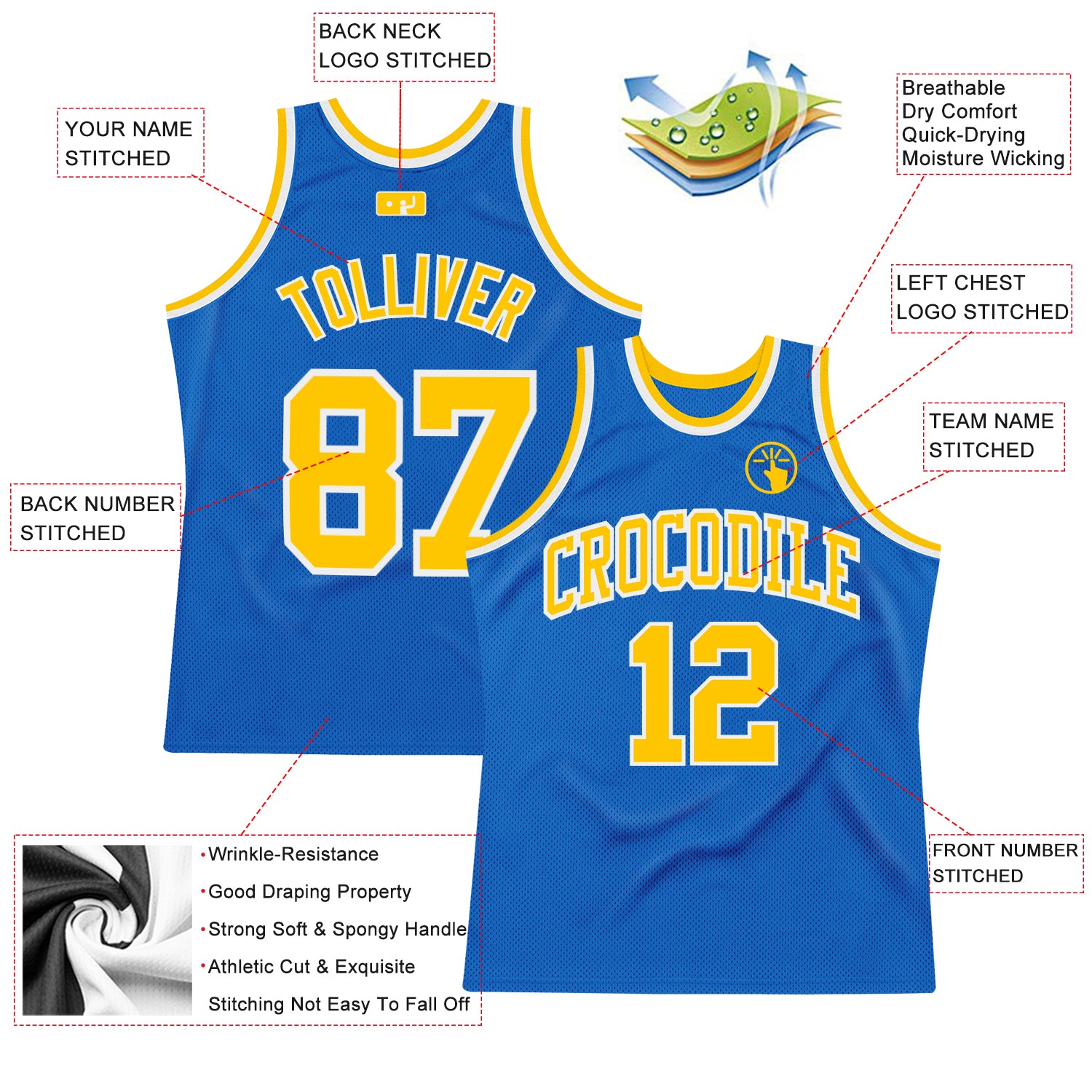 Custom Blue Gold-White Authentic Throwback Basketball Jersey
