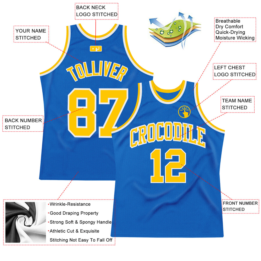 Custom Blue Gold-White Authentic Throwback Basketball Jersey