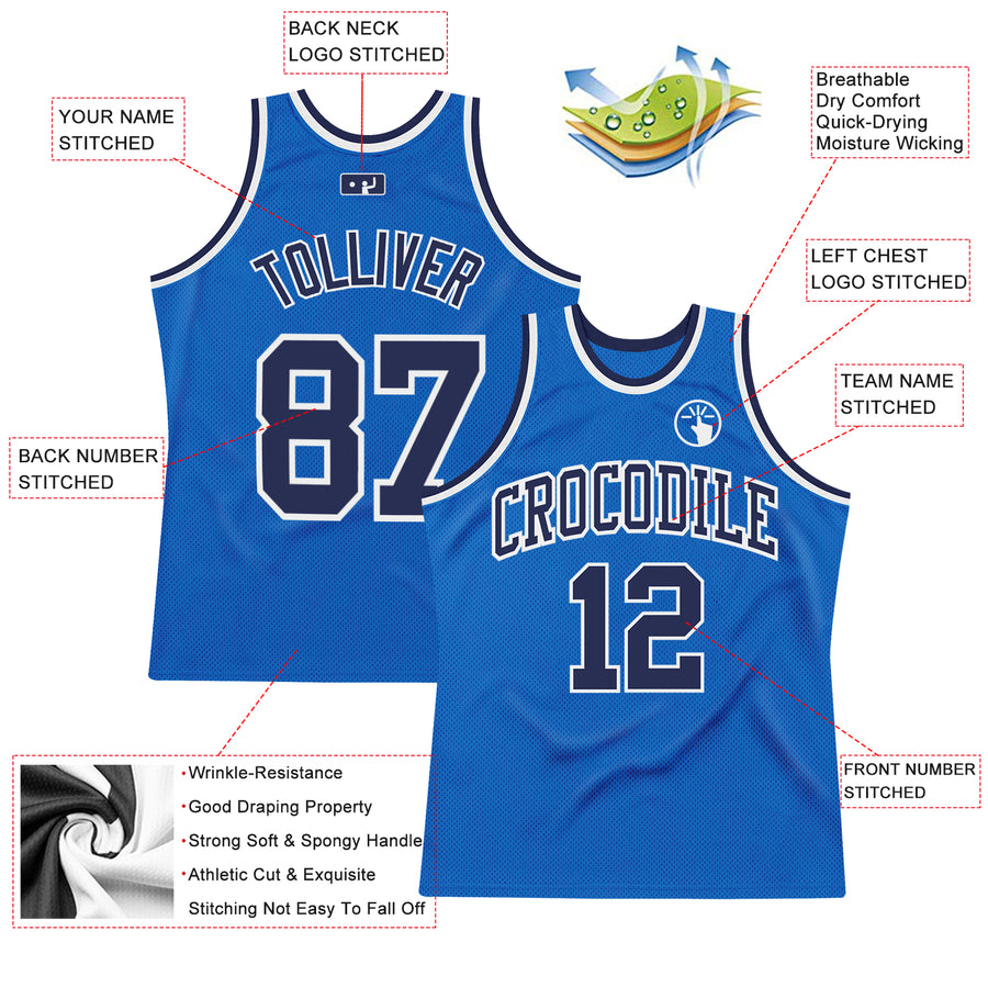 Custom Blue Navy-White Authentic Throwback Basketball Jersey