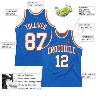 Custom Blue White-Orange Authentic Throwback Basketball Jersey