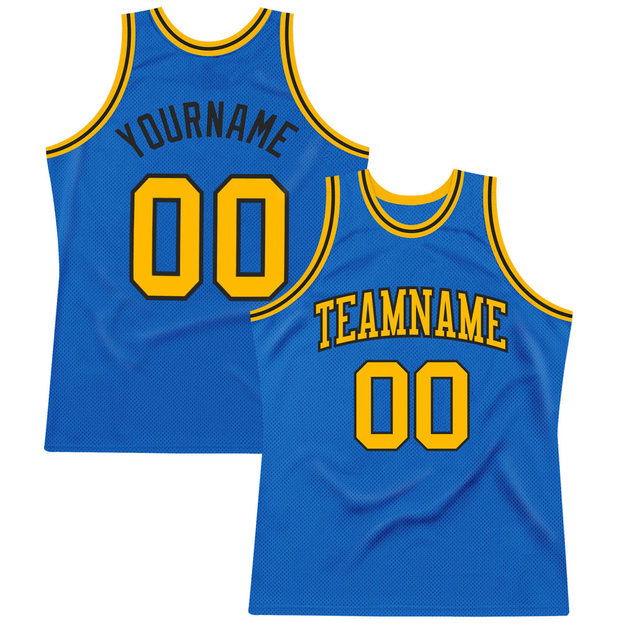 Custom Blue Gold-Black Authentic Throwback Basketball Jersey