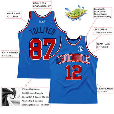 Custom Blue Red-Navy Authentic Throwback Basketball Jersey