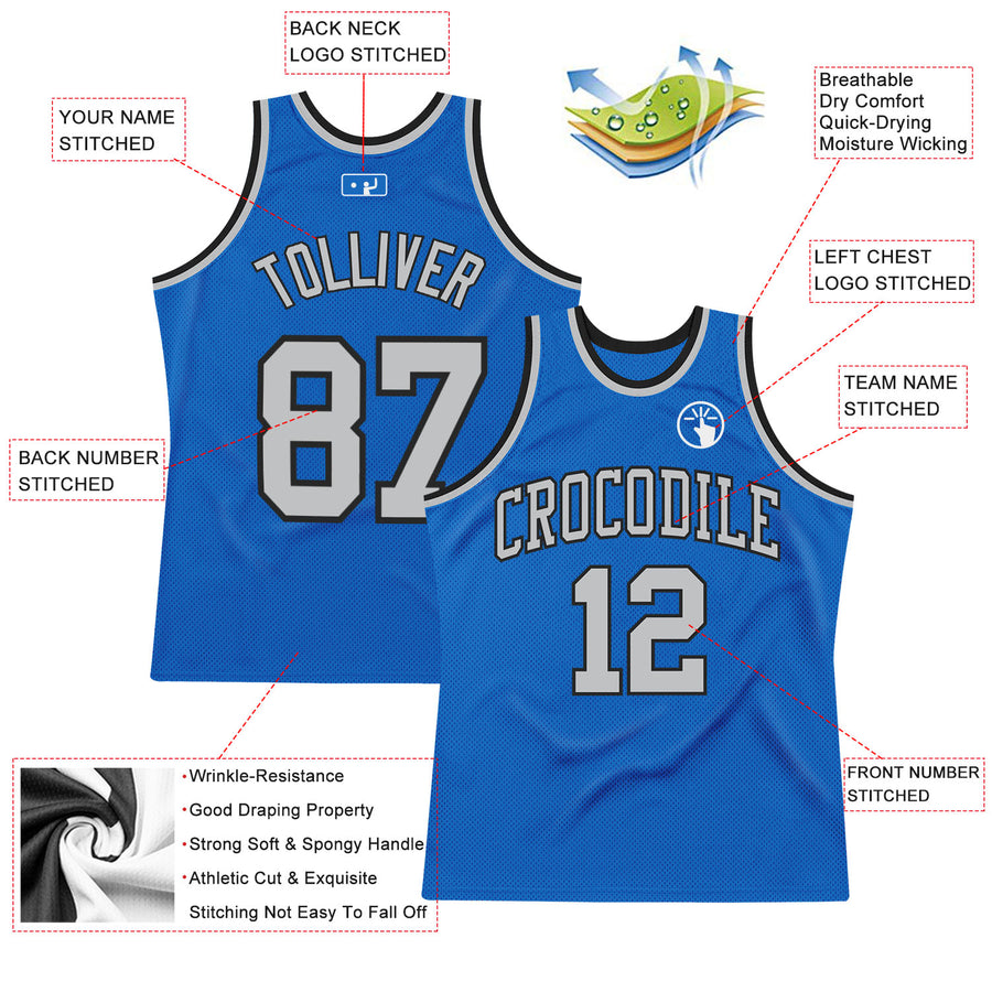 Custom Blue Gray-Black Authentic Throwback Basketball Jersey