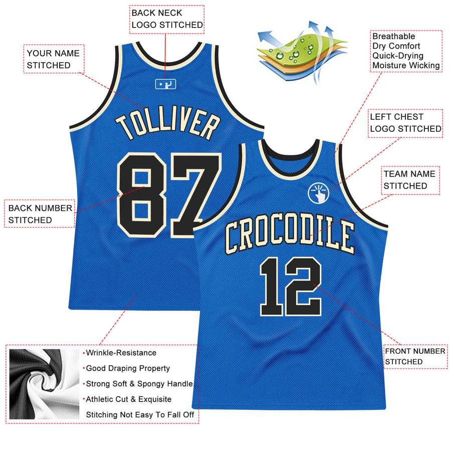 Custom Blue Black-Cream Authentic Throwback Basketball Jersey