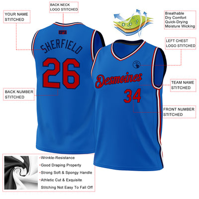 Custom Blue Red-Navy Authentic Throwback Basketball Jersey