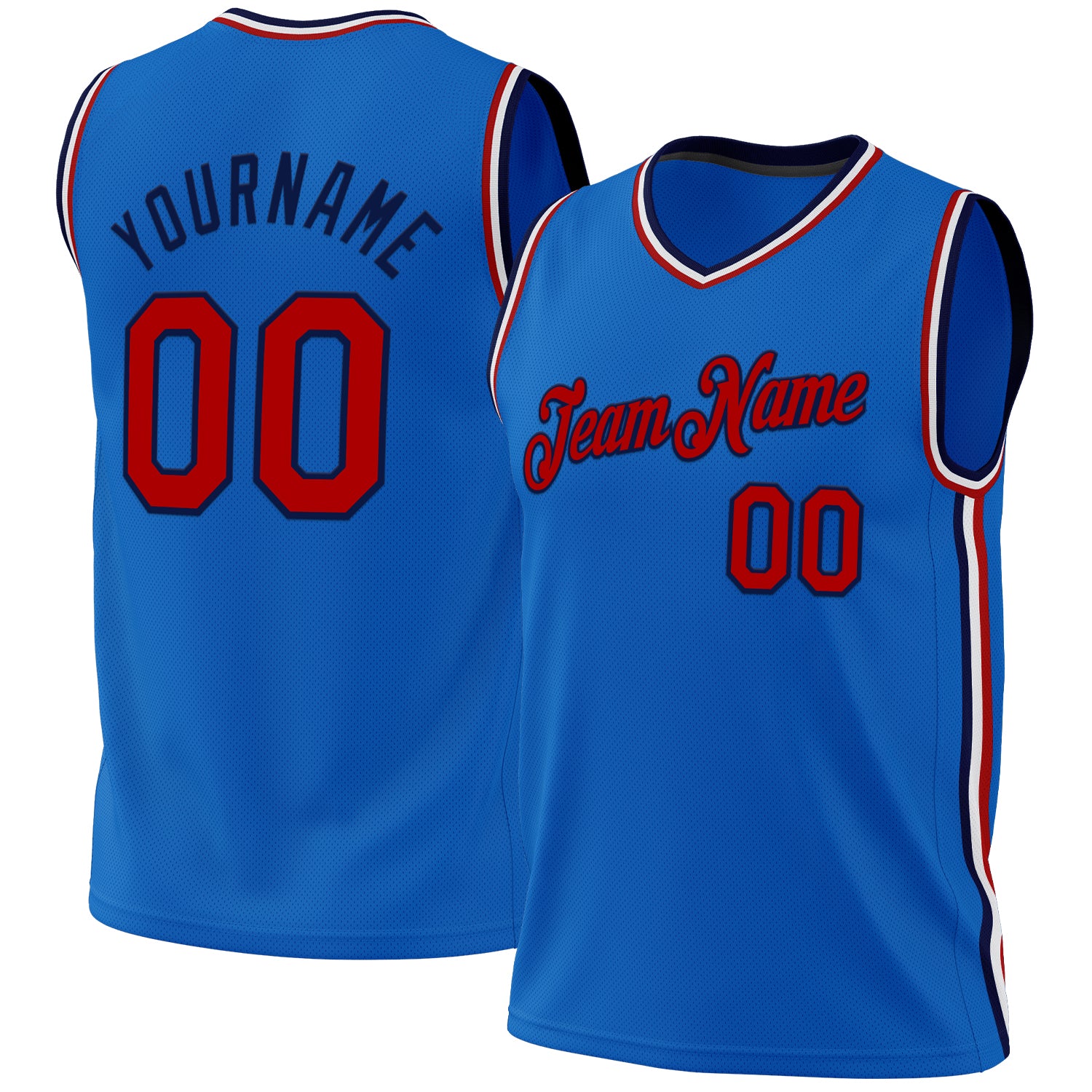Custom Blue Red-Navy Authentic Throwback Basketball Jersey