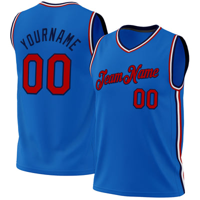 Custom Blue Red-Navy Authentic Throwback Basketball Jersey