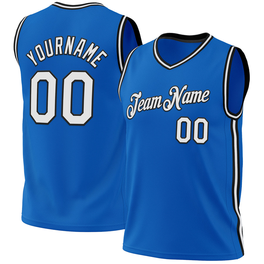 Custom Blue White-Black Authentic Throwback Basketball Jersey