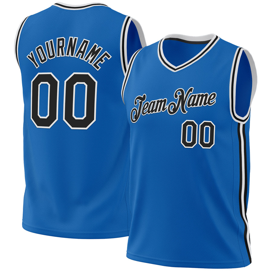 Custom Blue Black-White Authentic Throwback Basketball Jersey