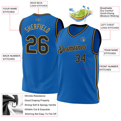 Custom Blue Black-Old Gold Authentic Throwback Basketball Jersey