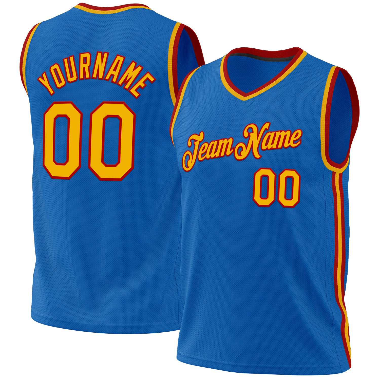 Custom Blue Gold-Red Authentic Throwback Basketball Jersey