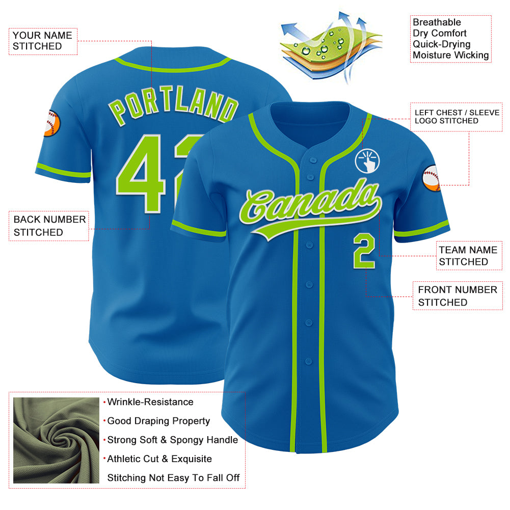 Custom Blue Neon Green-White Authentic Baseball Jersey