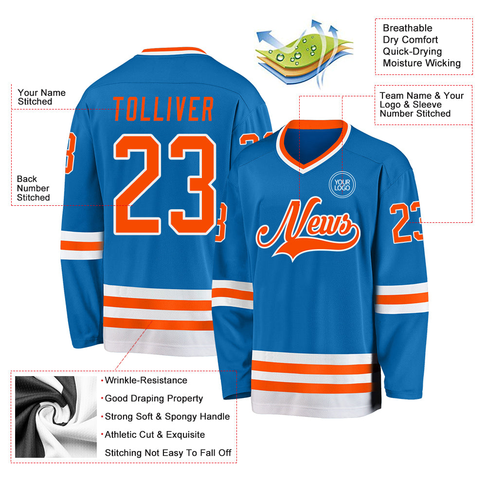 Custom Blue Orange-White Hockey Jersey