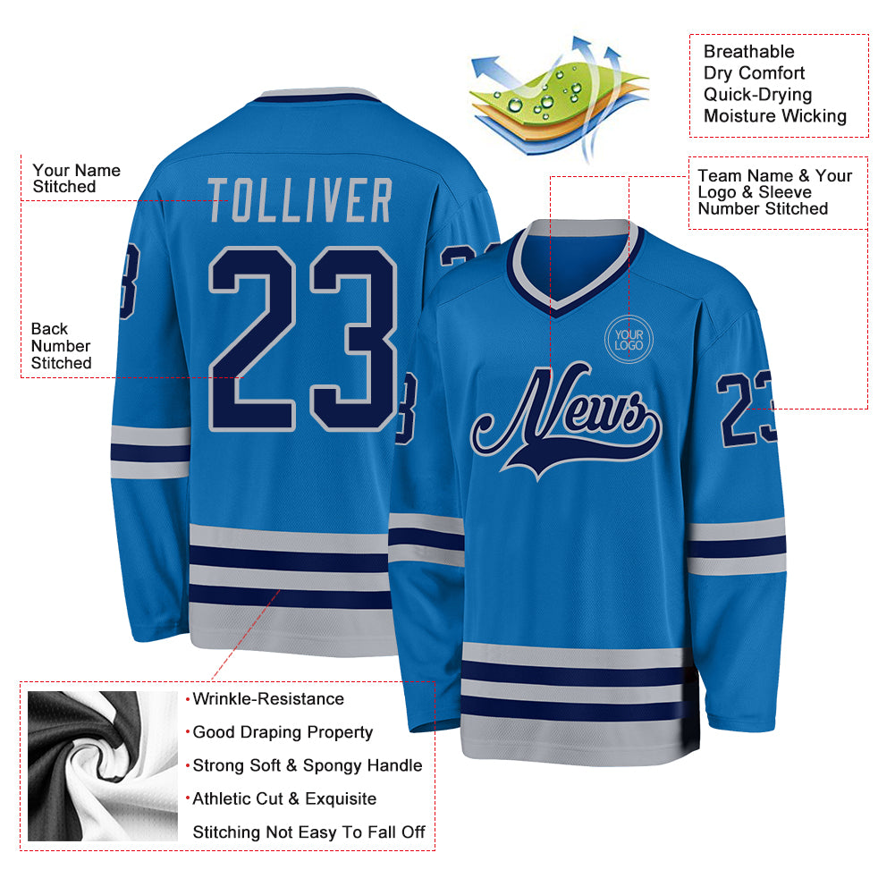 Custom Blue Navy-Gray Hockey Jersey