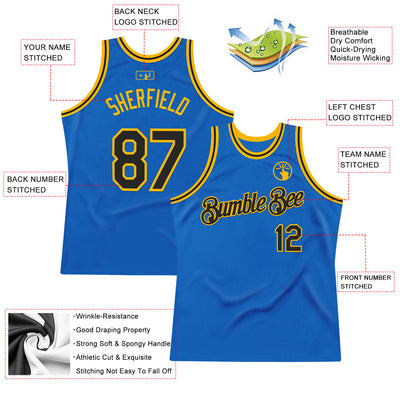 Custom Blue Black-Gold Authentic Throwback Basketball Jersey