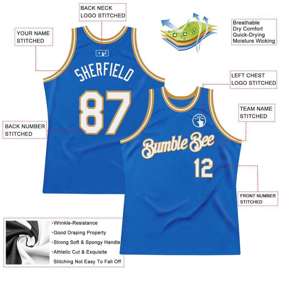 Custom Blue White-Old Gold Authentic Throwback Basketball Jersey