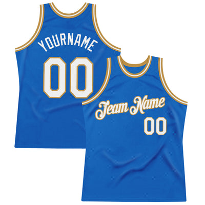 Custom Blue White-Old Gold Authentic Throwback Basketball Jersey