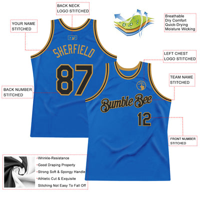 Custom Blue Black-Old Gold Authentic Throwback Basketball Jersey