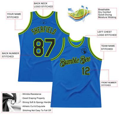 Custom Blue Black-Neon Green Authentic Throwback Basketball Jersey