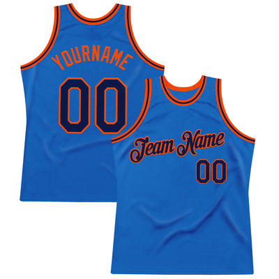 Custom Blue Navy-Orange Authentic Throwback Basketball Jersey