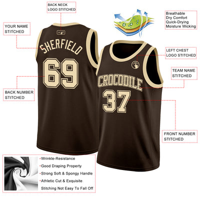 Custom Brown Cream Authentic Basketball Jersey