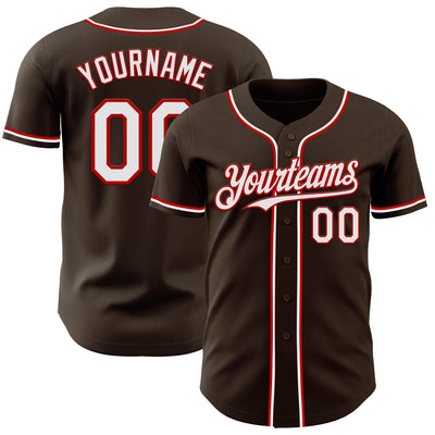 Custom Brown White-Red Authentic Baseball Jersey
