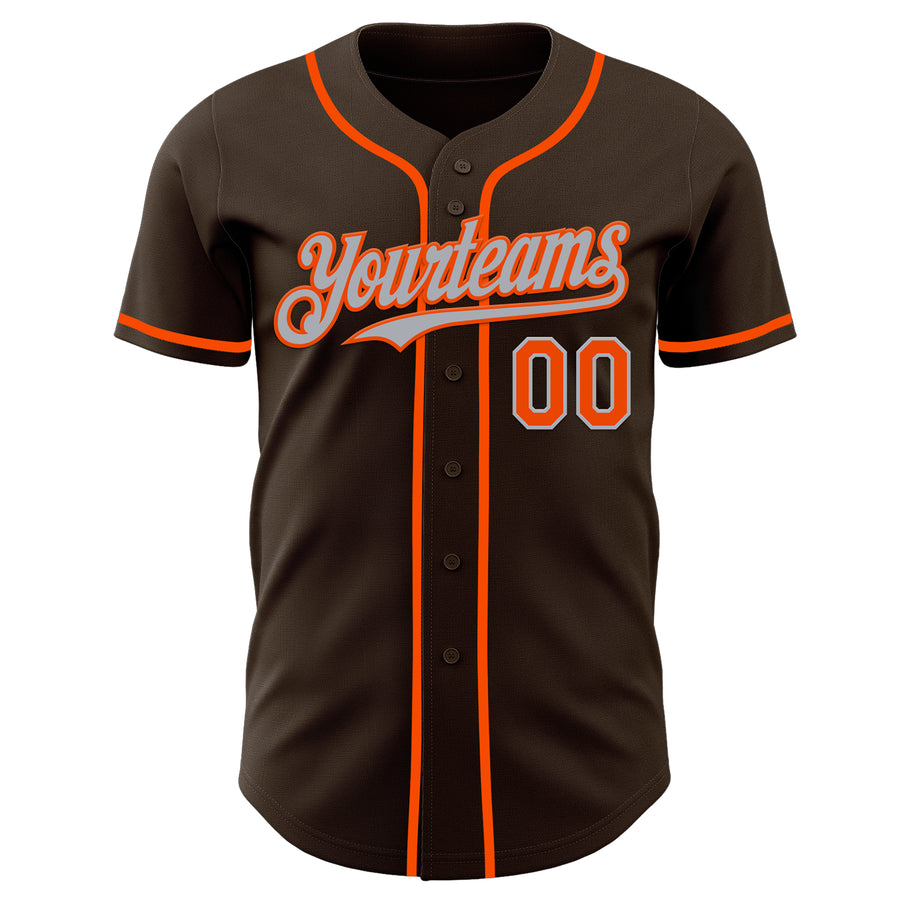 Custom Brown Orange-Gray Authentic Baseball Jersey