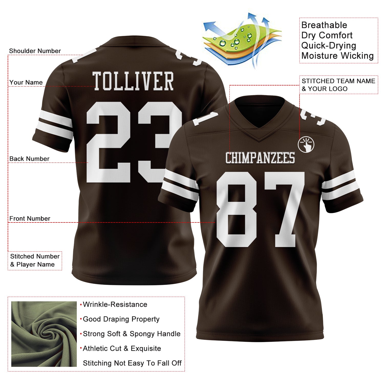 Custom Brown White Authentic Football Jersey