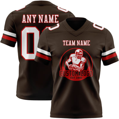 Custom Brown White-Red Authentic Football Jersey