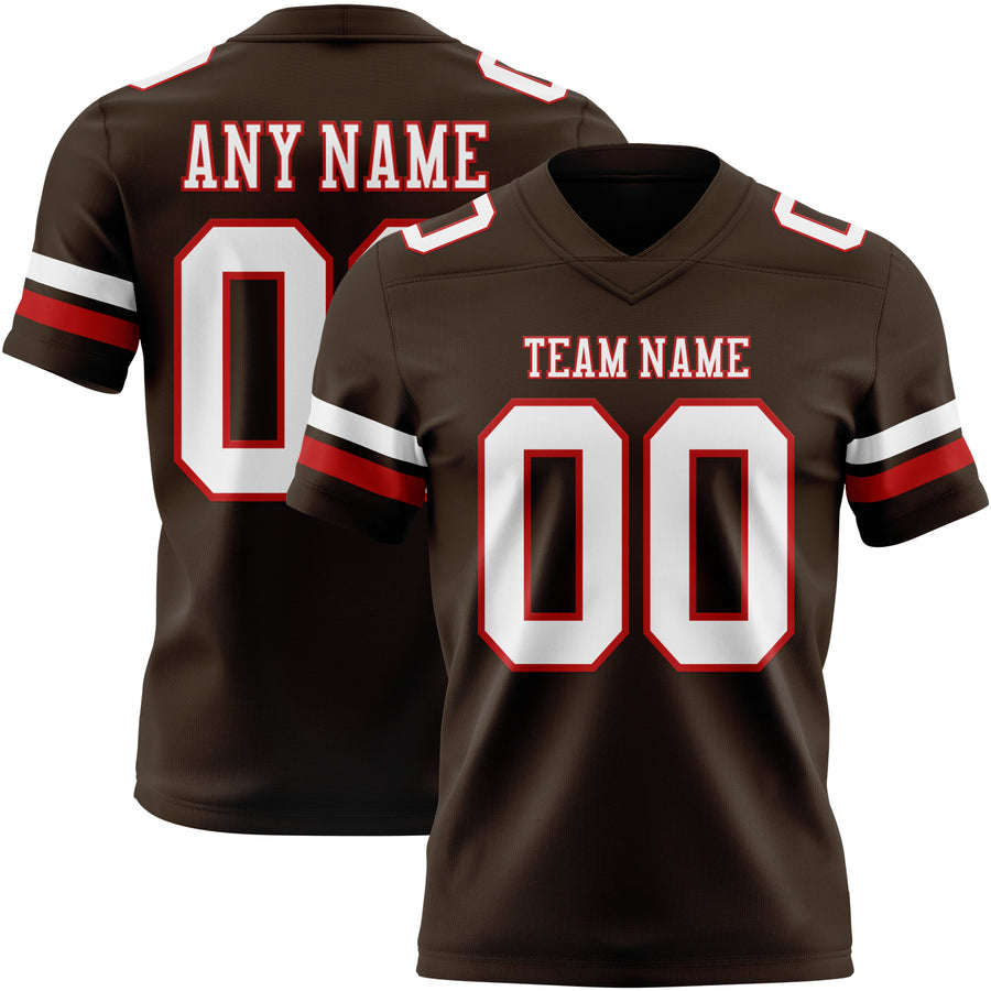 Custom Brown White-Red Authentic Football Jersey