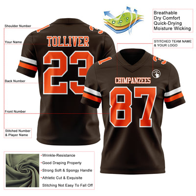 Custom Brown Orange-White Authentic Football Jersey