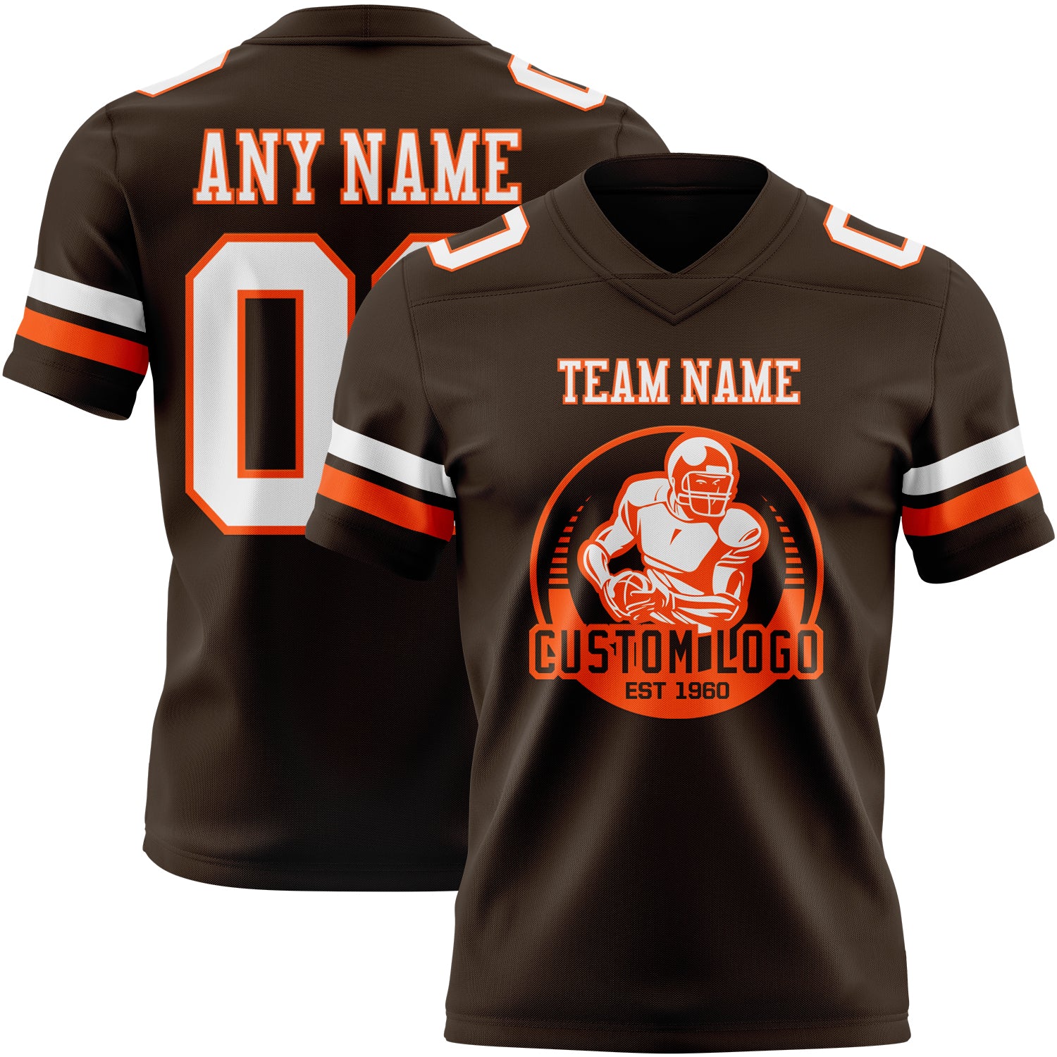 Custom Brown White-Orange Authentic Football Jersey