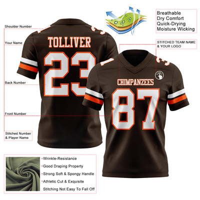 Custom Brown White-Orange Authentic Football Jersey