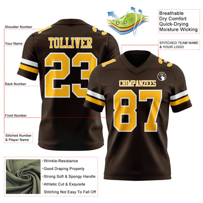Custom Brown Gold-White Authentic Football Jersey