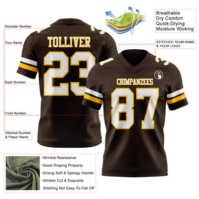 Custom Brown White-Gold Authentic Football Jersey