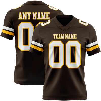 Custom Brown White-Gold Authentic Football Jersey