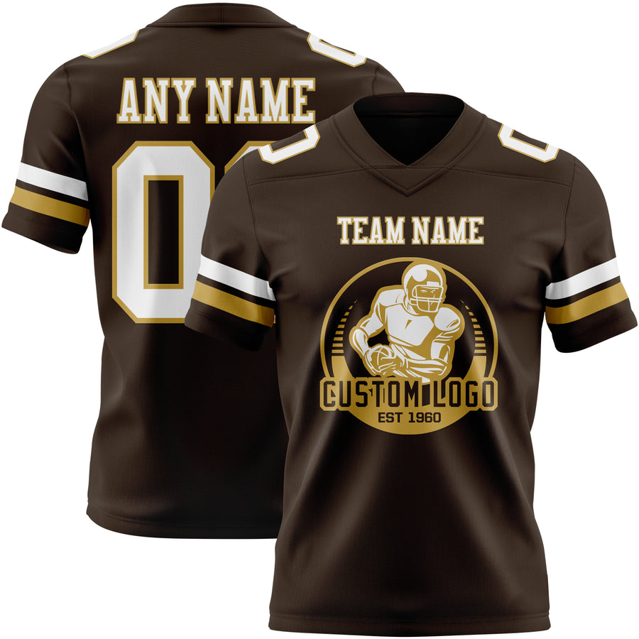 Custom Brown White-Old Gold Authentic Football Jersey