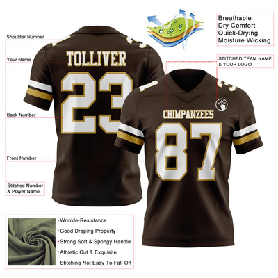 Custom Brown White-Old Gold Authentic Football Jersey