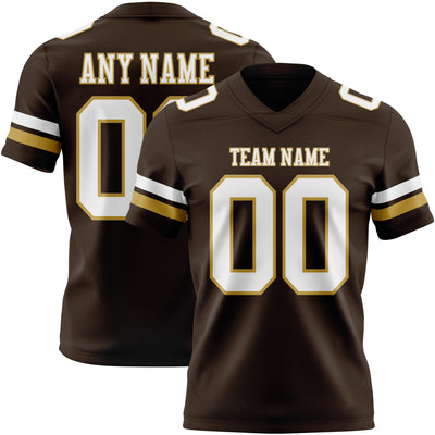 Custom Brown White-Old Gold Authentic Football Jersey