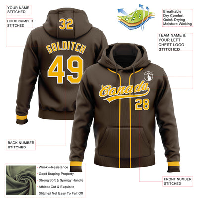 Custom Stitched Brown Gold-White Baseball Pullover Sweatshirt Hoodie