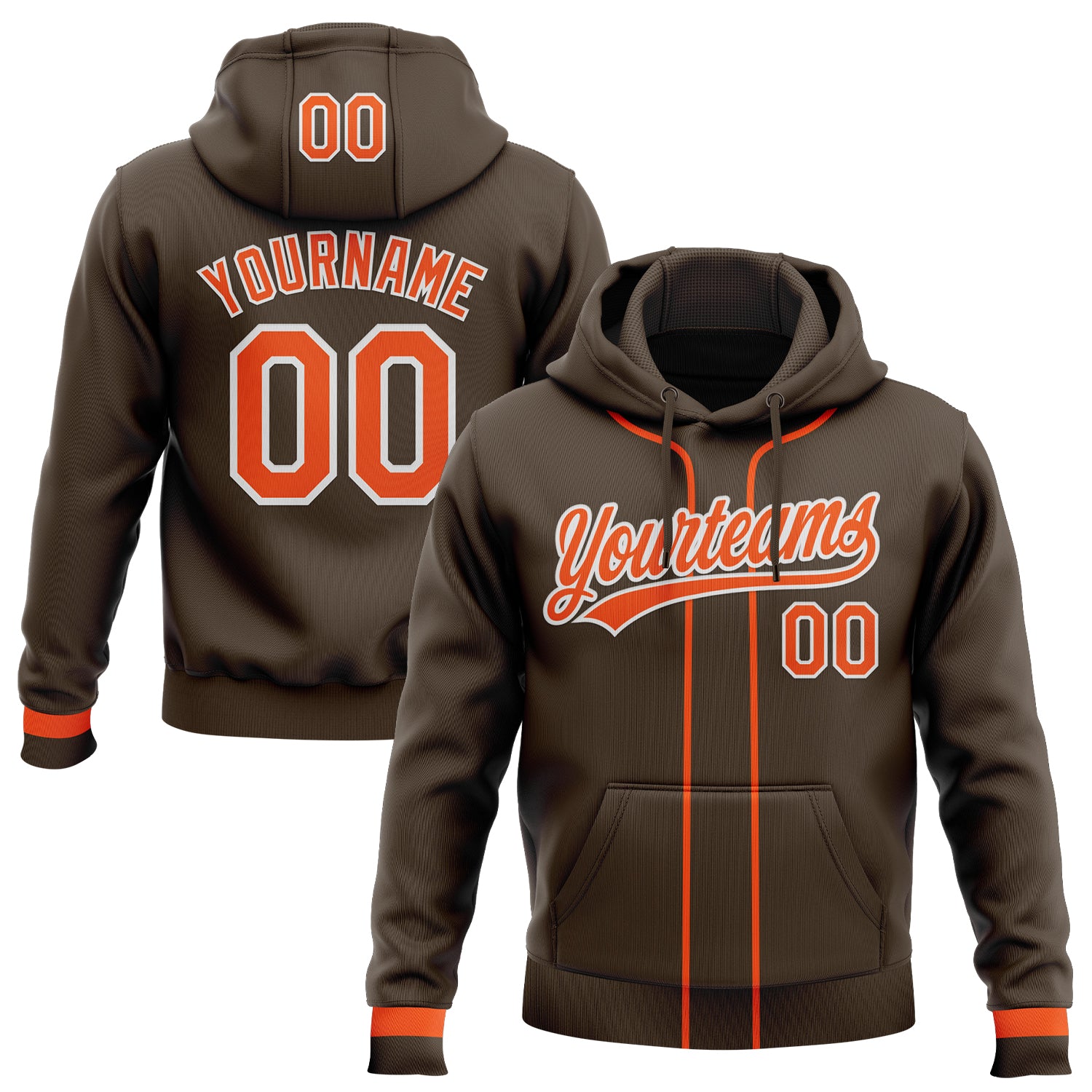 Custom Stitched Brown Orange-White Baseball Pullover Sweatshirt Hoodie