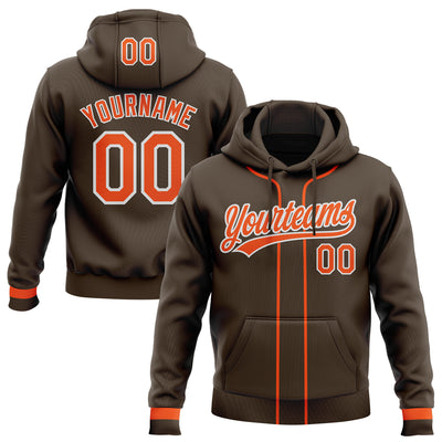 Custom Stitched Brown Orange-White Baseball Pullover Sweatshirt Hoodie