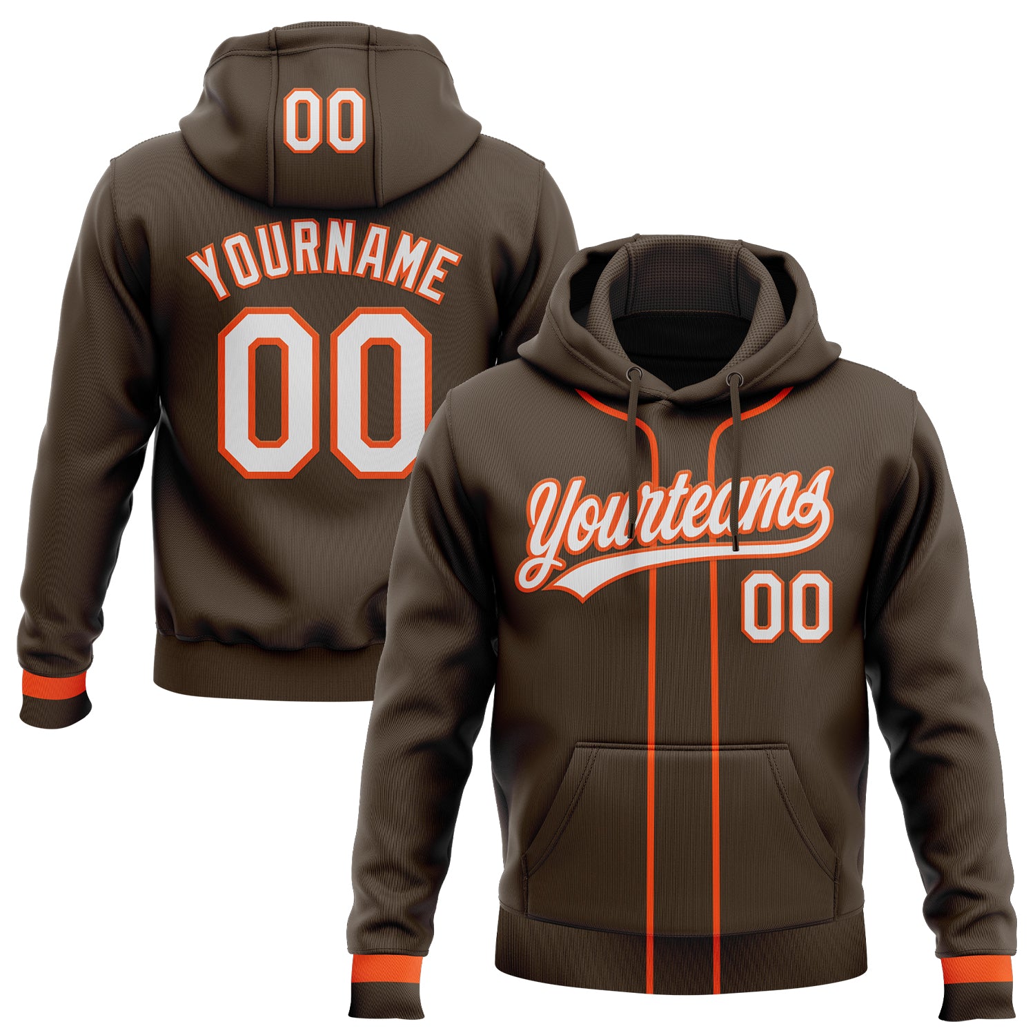 Custom Stitched Brown White-Orange Baseball Pullover Sweatshirt Hoodie