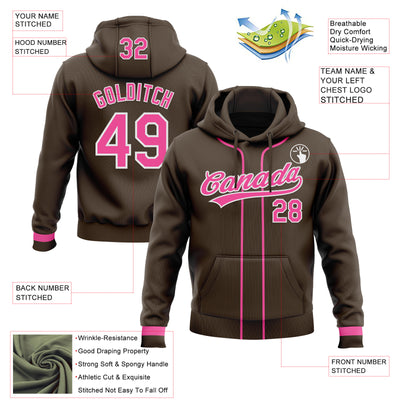 Custom Stitched Brown Pink-White Baseball Pullover Sweatshirt Hoodie