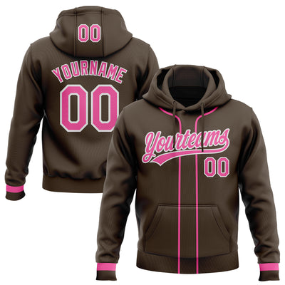 Custom Stitched Brown Pink-White Baseball Pullover Sweatshirt Hoodie