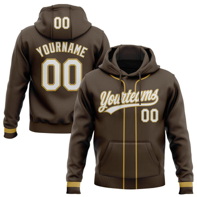 Custom Stitched Brown White-Old Gold Baseball Pullover Sweatshirt Hoodie