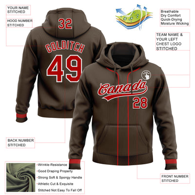 Custom Stitched Brown Red-White Baseball Pullover Sweatshirt Hoodie