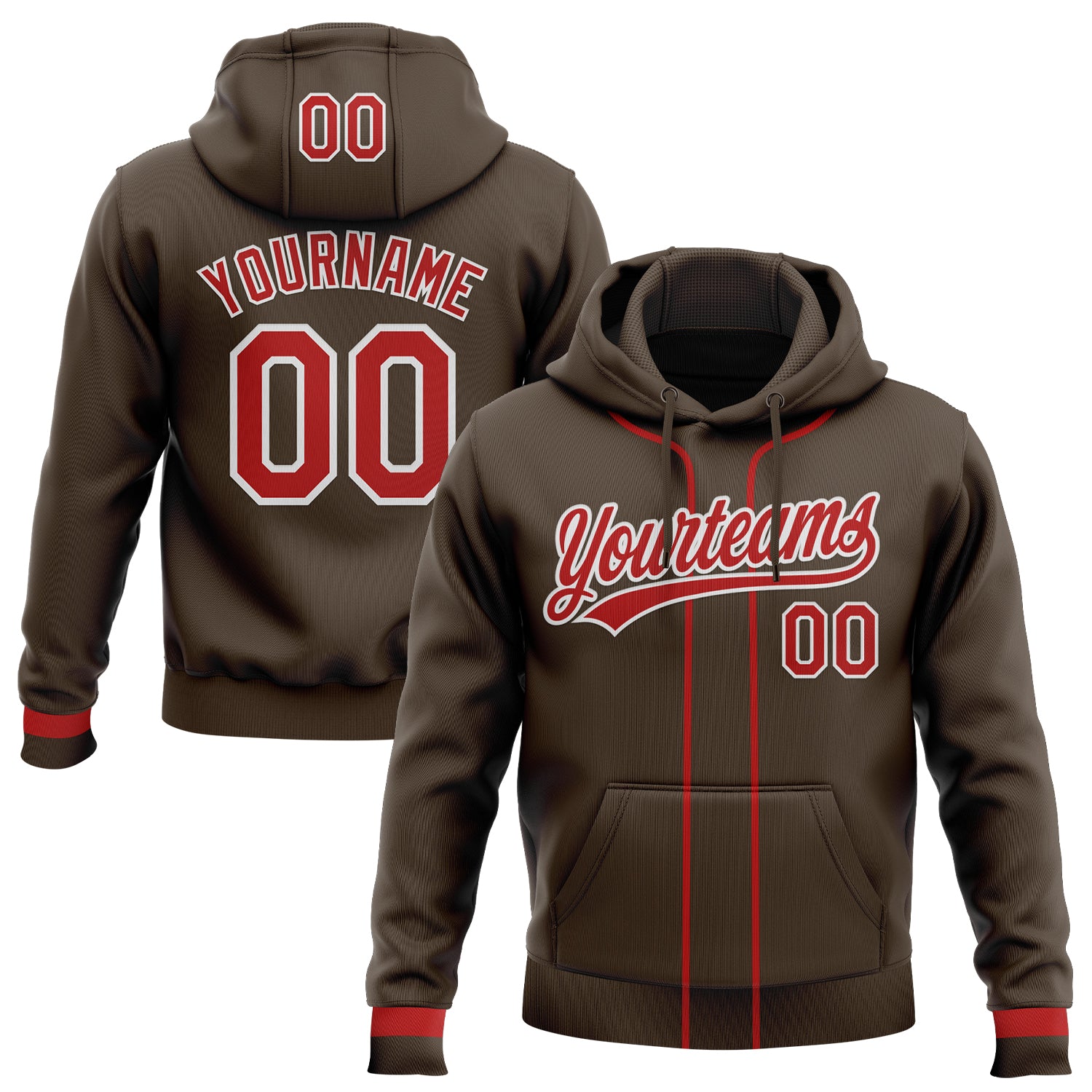 Custom Stitched Brown Red-White Baseball Pullover Sweatshirt Hoodie