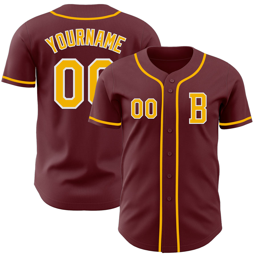 Custom Burgundy Gold-White Authentic Baseball Jersey