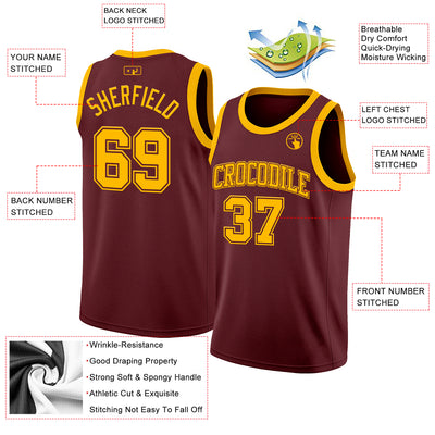 Custom Burgundy Gold Authentic Basketball Jersey